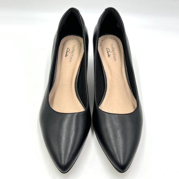 Clarks‎ Size 6 Linvale Jerica Black Leather Point Toe Kitten Heels Pumps Shoes - Picture 3 of 15